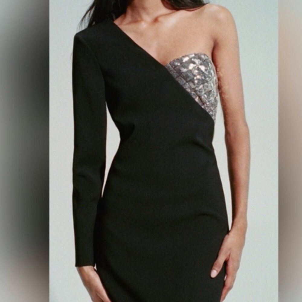 Mango Asymmetrical Dress With Sequin Accent - Sz. 4